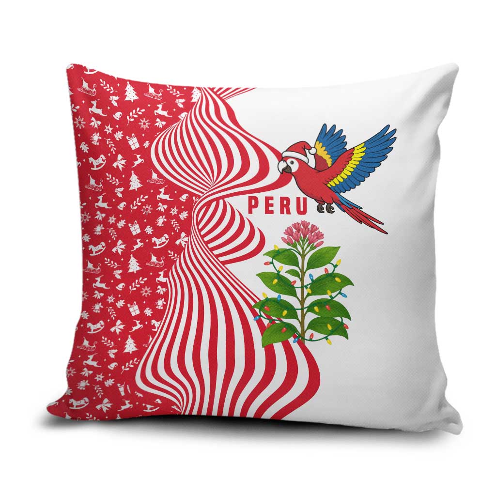 Peru Christmas Pillow Cover with Santa Macaw Cantuta Flower Red Swirl Pattern and Festive Design - Wonder Print Shop