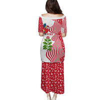 Peru Christmas Puletasi with Santa Macaw Cantuta Flower Red Swirl Pattern and Festive Design - Wonder Print Shop