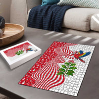 Peru Christmas Puzzle with Santa Macaw Cantuta Flower Red Swirl Pattern and Festive Design - Wonder Print Shop