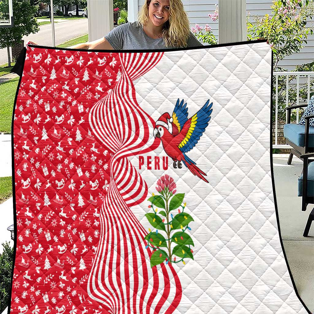 Peru Christmas Quilt with Santa Macaw Cantuta Flower Red Swirl Pattern and Festive Design - Wonder Print Shop