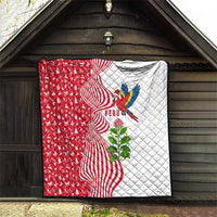 Peru Christmas Quilt with Santa Macaw Cantuta Flower Red Swirl Pattern and Festive Design - Wonder Print Shop