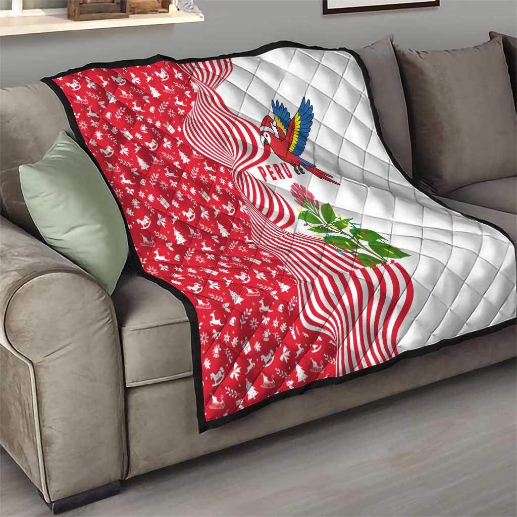 Peru Christmas Quilt with Santa Macaw Cantuta Flower Red Swirl Pattern and Festive Design - Wonder Print Shop