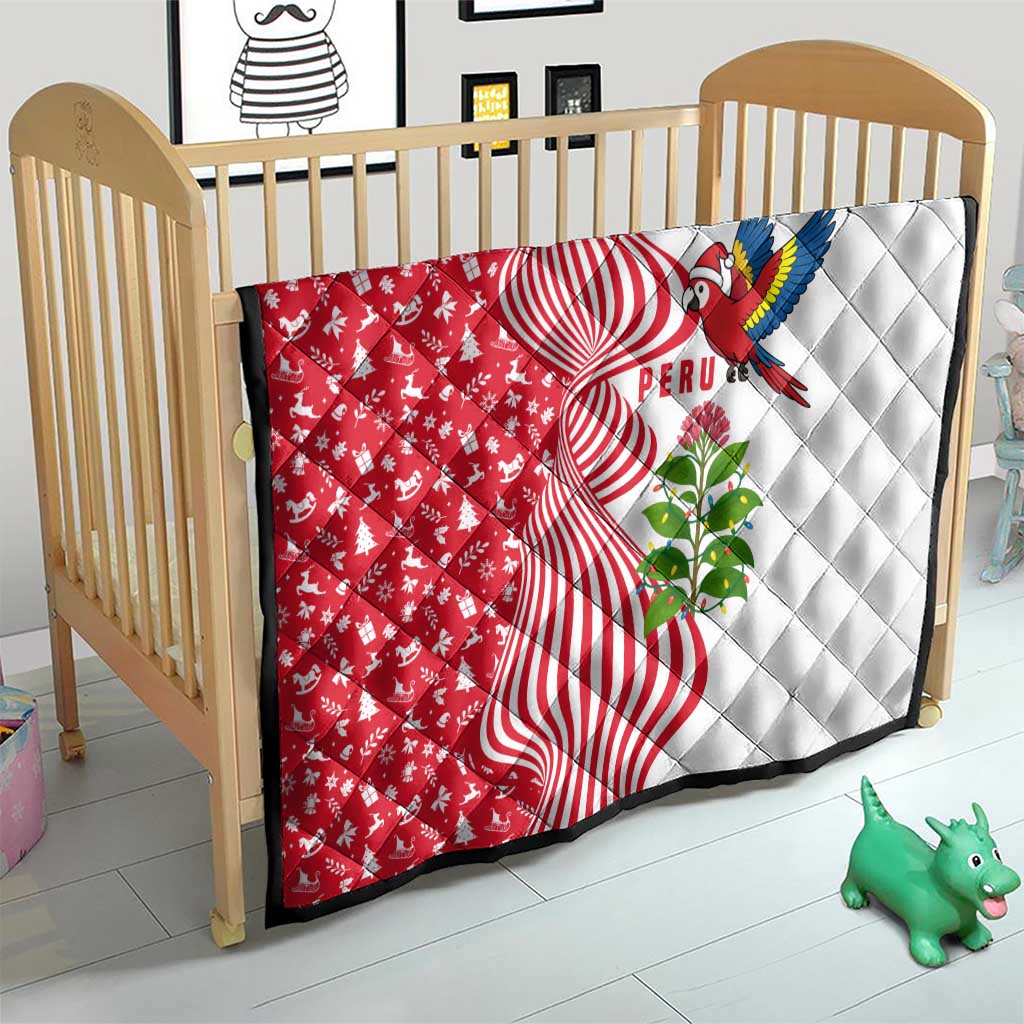 Peru Christmas Quilt with Santa Macaw Cantuta Flower Red Swirl Pattern and Festive Design - Wonder Print Shop