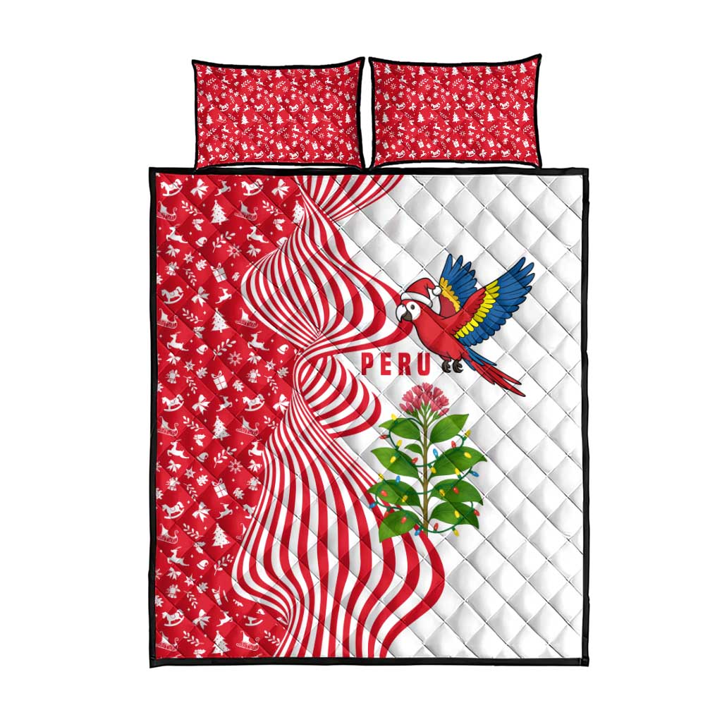 Peru Christmas Quilt Bed Set with Santa Macaw Cantuta Flower Red Swirl Pattern and Festive Design - Wonder Print Shop