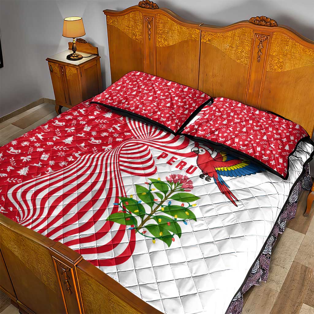Peru Christmas Quilt Bed Set with Santa Macaw Cantuta Flower Red Swirl Pattern and Festive Design - Wonder Print Shop