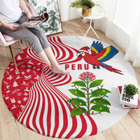 Peru Christmas Round Carpet with Santa Macaw Cantuta Flower Red Swirl Pattern and Festive Design - Wonder Print Shop