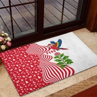 Peru Christmas Rubber Doormat with Santa Macaw Cantuta Flower Red Swirl Pattern and Festive Design - Wonder Print Shop