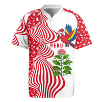 Peru Christmas Rugby Jersey with Santa Macaw Cantuta Flower Red Swirl Pattern and Festive Design - Wonder Print Shop