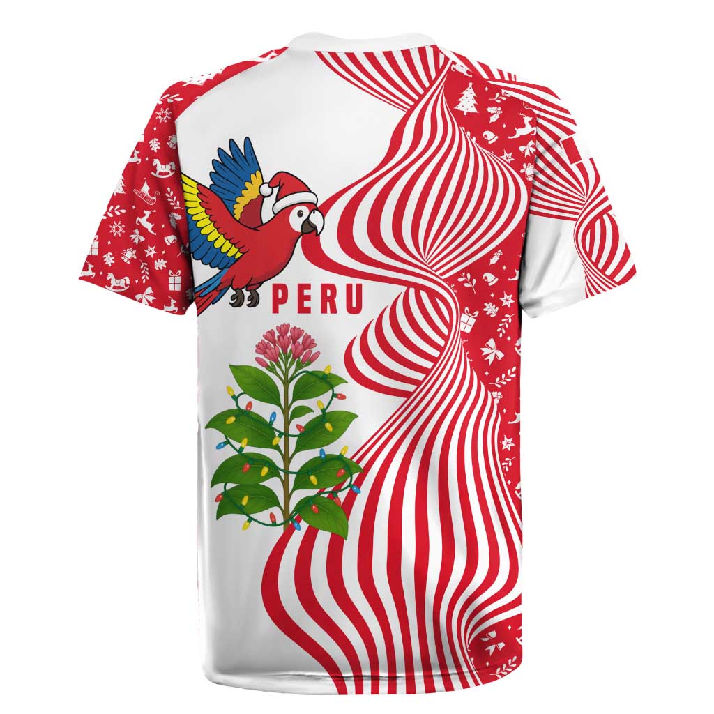 Peru Christmas Rugby Jersey with Santa Macaw Cantuta Flower Red Swirl Pattern and Festive Design - Wonder Print Shop