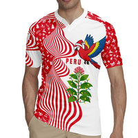 Peru Christmas Rugby Jersey with Santa Macaw Cantuta Flower Red Swirl Pattern and Festive Design - Wonder Print Shop