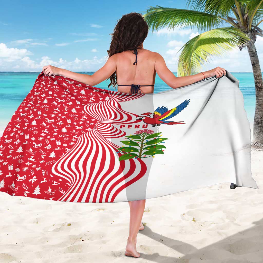 Peru Christmas Sarong with Santa Macaw Cantuta Flower Red Swirl Pattern and Festive Design - Wonder Print Shop