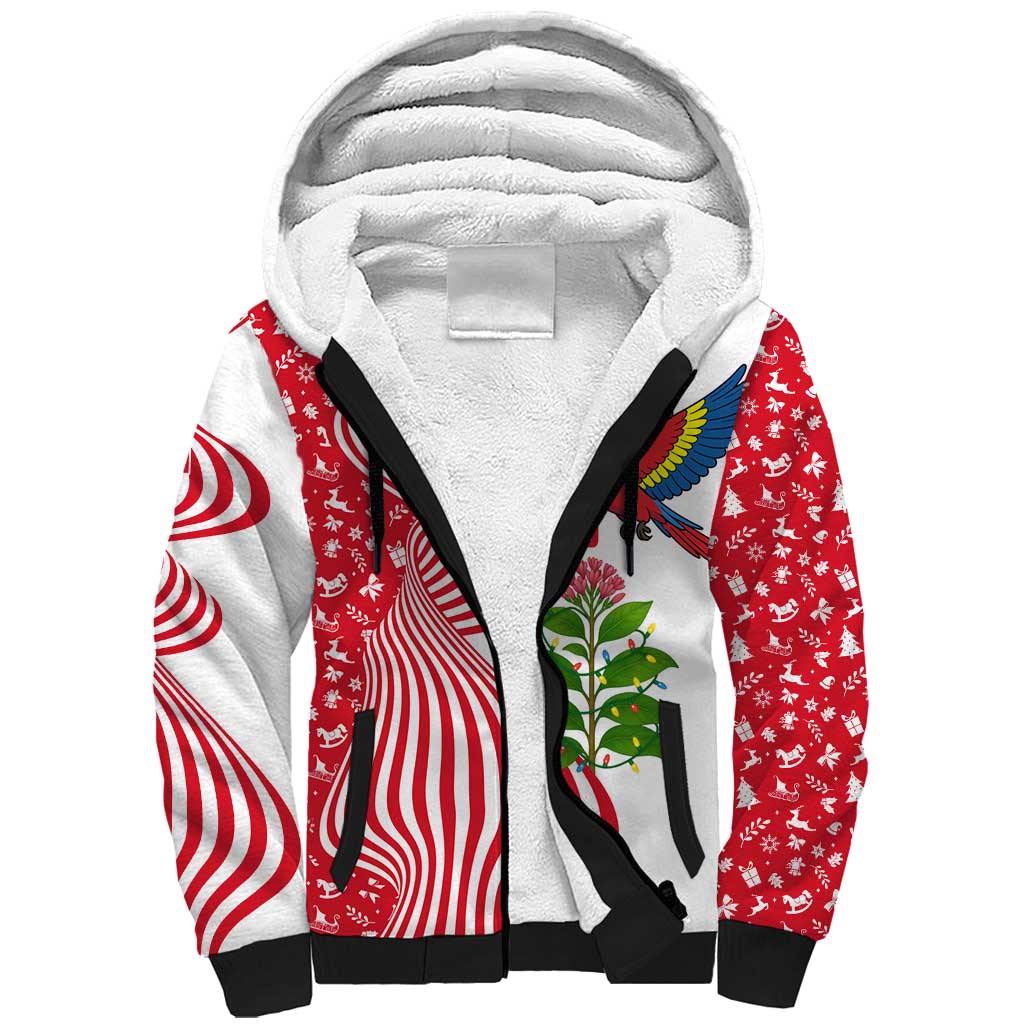Peru Christmas Sherpa Hoodie with Santa Macaw Cantuta Flower Red Swirl Pattern and Festive Design - Wonder Print Shop