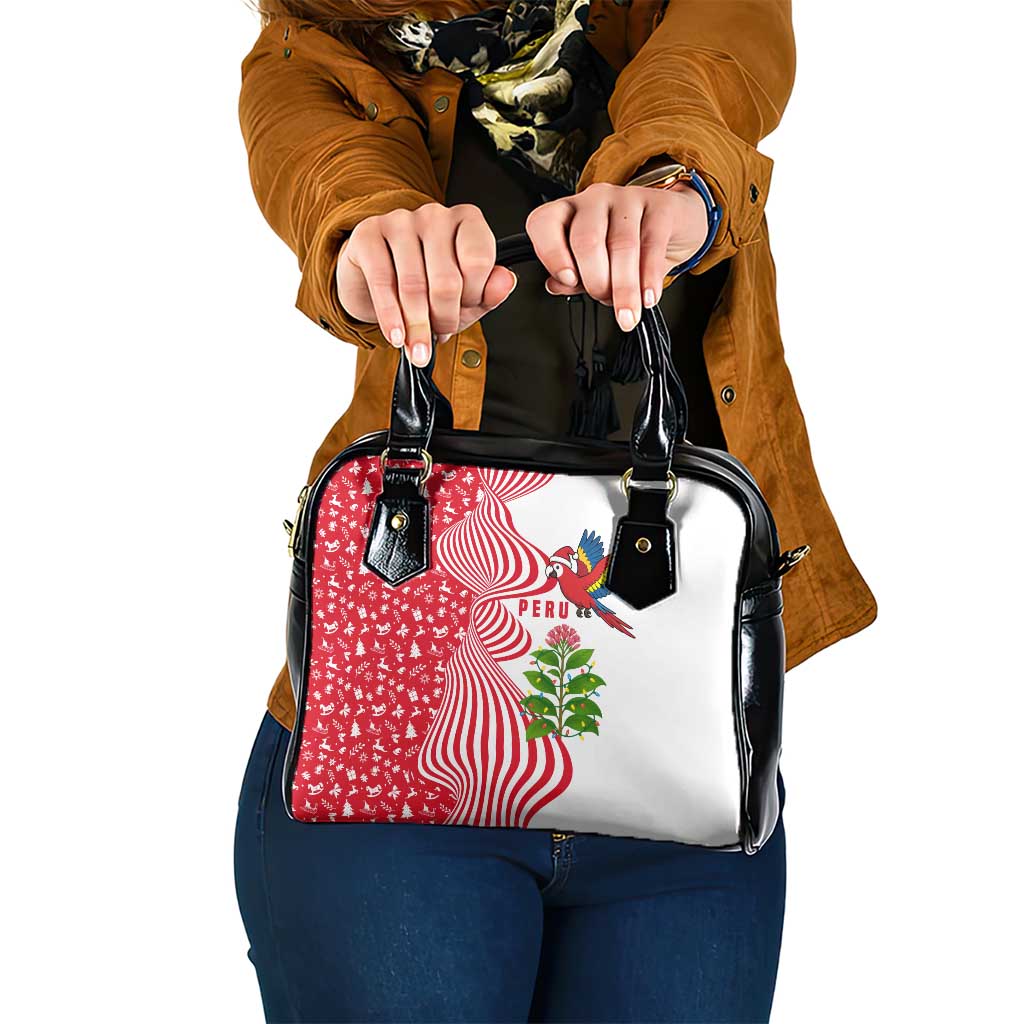 Peru Christmas Shoulder Handbag with Santa Macaw Cantuta Flower Red Swirl Pattern and Festive Design - Wonder Print Shop