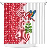 Peru Christmas Shower Curtain with Santa Macaw Cantuta Flower Red Swirl Pattern and Festive Design - Wonder Print Shop