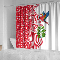 Peru Christmas Shower Curtain with Santa Macaw Cantuta Flower Red Swirl Pattern and Festive Design - Wonder Print Shop