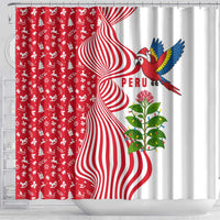 Peru Christmas Shower Curtain with Santa Macaw Cantuta Flower Red Swirl Pattern and Festive Design - Wonder Print Shop