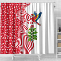 Peru Christmas Shower Curtain with Santa Macaw Cantuta Flower Red Swirl Pattern and Festive Design - Wonder Print Shop
