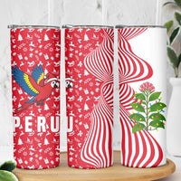 Peru Christmas Skinny Tumbler with Santa Macaw Cantuta Flower Red Swirl Pattern and Festive Design - Wonder Print Shop