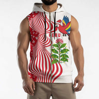 Peru Christmas Sleeveless Zip Hoodie with Santa Macaw Cantuta Flower Red Swirl Pattern and Festive Design - Wonder Print Shop