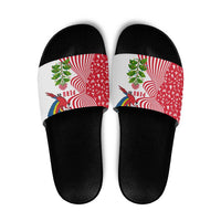 Peru Christmas Slide Sandals with Santa Macaw Cantuta Flower Red Swirl Pattern and Festive Design - Wonder Print Shop