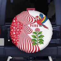 Peru Christmas Spare Tire Cover with Santa Macaw Cantuta Flower Red Swirl Pattern and Festive Design - Wonder Print Shop