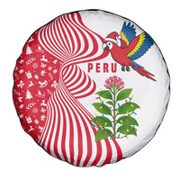 Peru Christmas Spare Tire Cover with Santa Macaw Cantuta Flower Red Swirl Pattern and Festive Design - Wonder Print Shop