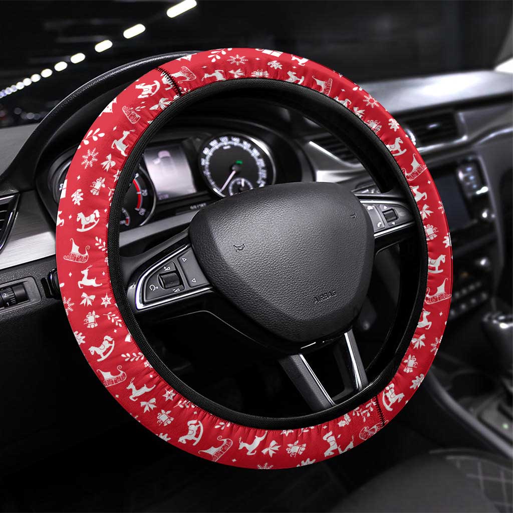 Peru Christmas Steering Wheel Cover with Santa Macaw Cantuta Flower Red Swirl Pattern and Festive Design - Wonder Print Shop