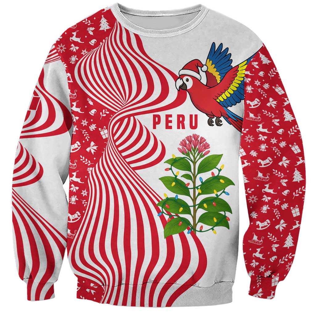 Peru Christmas Sweatshirt with Santa Macaw Cantuta Flower Red Swirl Pattern and Festive Design - Wonder Print Shop