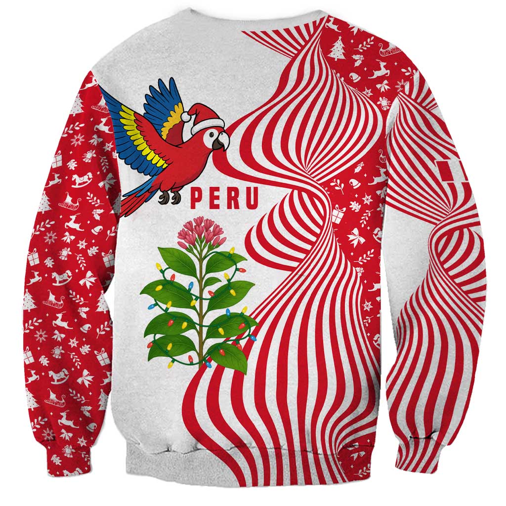 Peru Christmas Sweatshirt with Santa Macaw Cantuta Flower Red Swirl Pattern and Festive Design - Wonder Print Shop