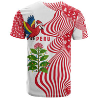 Peru Christmas T Shirt with Santa Macaw Cantuta Flower Red Swirl Pattern and Festive Design - Wonder Print Shop