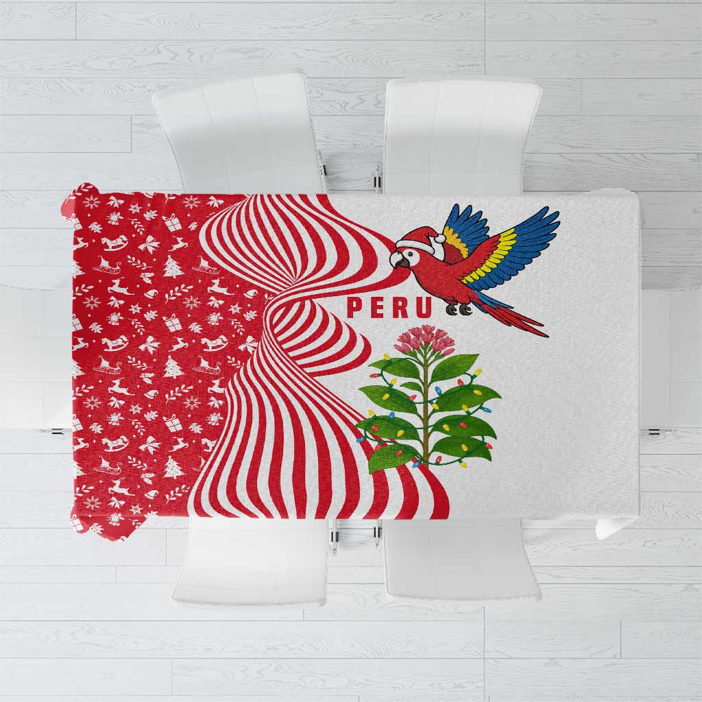 Peru Christmas Tablecloth with Santa Macaw Cantuta Flower Red Swirl Pattern and Festive Design - Wonder Print Shop