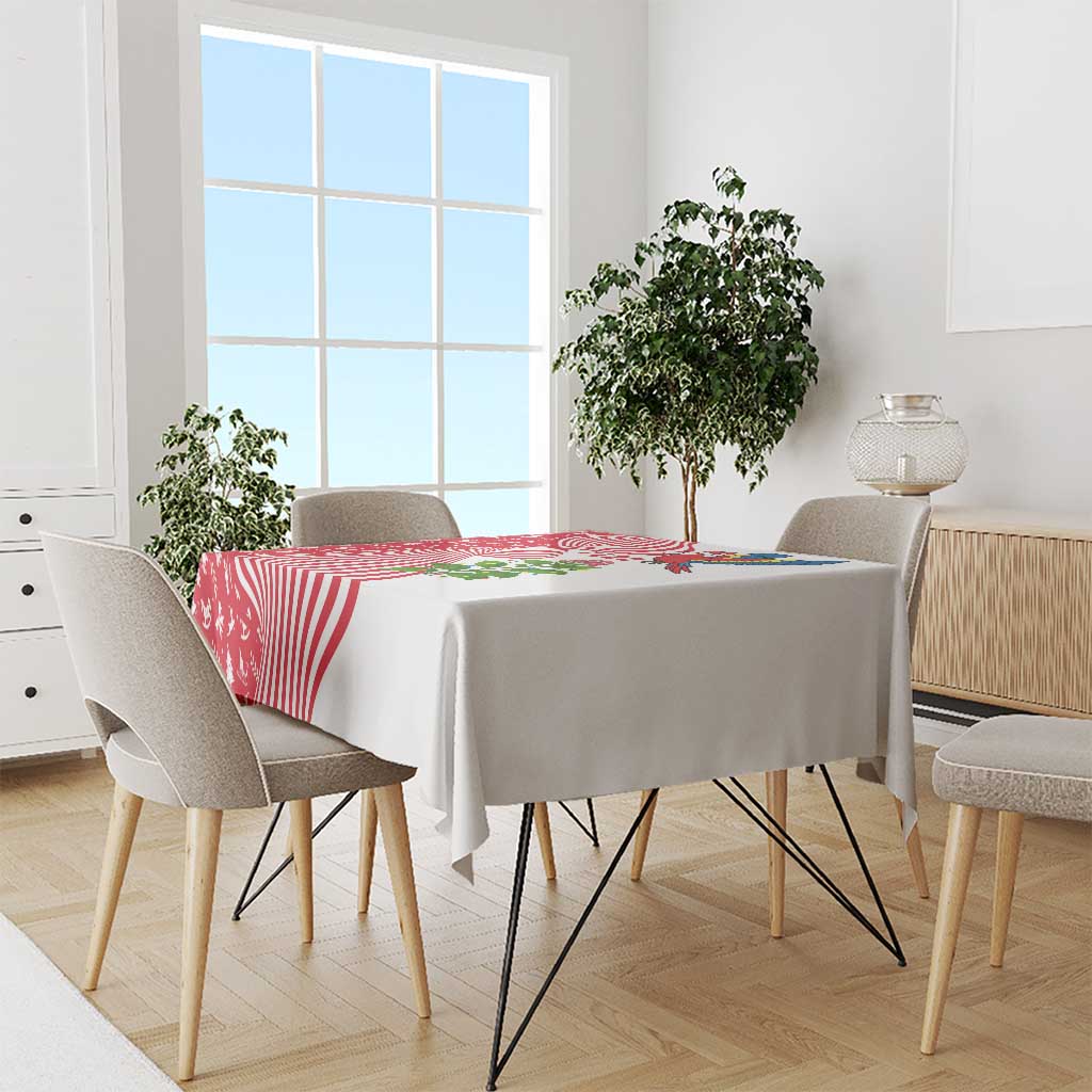 Peru Christmas Tablecloth with Santa Macaw Cantuta Flower Red Swirl Pattern and Festive Design - Wonder Print Shop