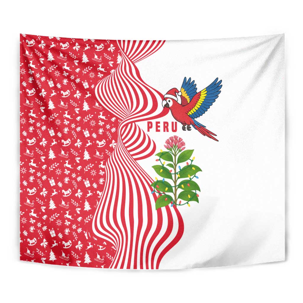 Peru Christmas Tapestry with Santa Macaw Cantuta Flower Red Swirl Pattern and Festive Design - Wonder Print Shop