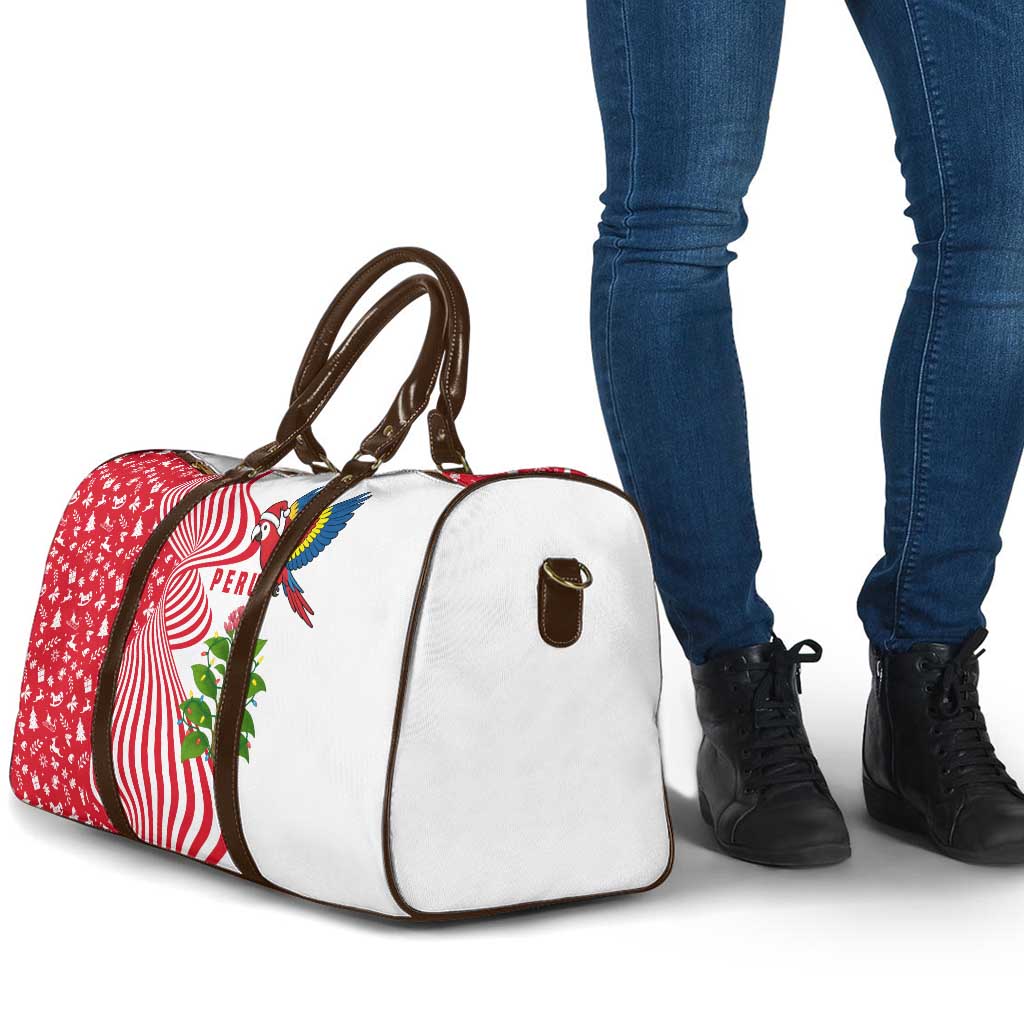 Peru Christmas Travel Bag with Santa Macaw Cantuta Flower Red Swirl Pattern and Festive Design - Wonder Print Shop
