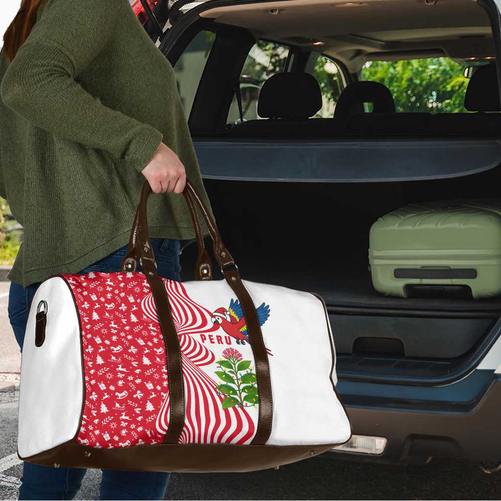 Peru Christmas Travel Bag with Santa Macaw Cantuta Flower Red Swirl Pattern and Festive Design - Wonder Print Shop