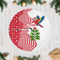 Peru Christmas Tree Skirt with Santa Macaw Cantuta Flower Red Swirl Pattern and Festive Design - Wonder Print Shop