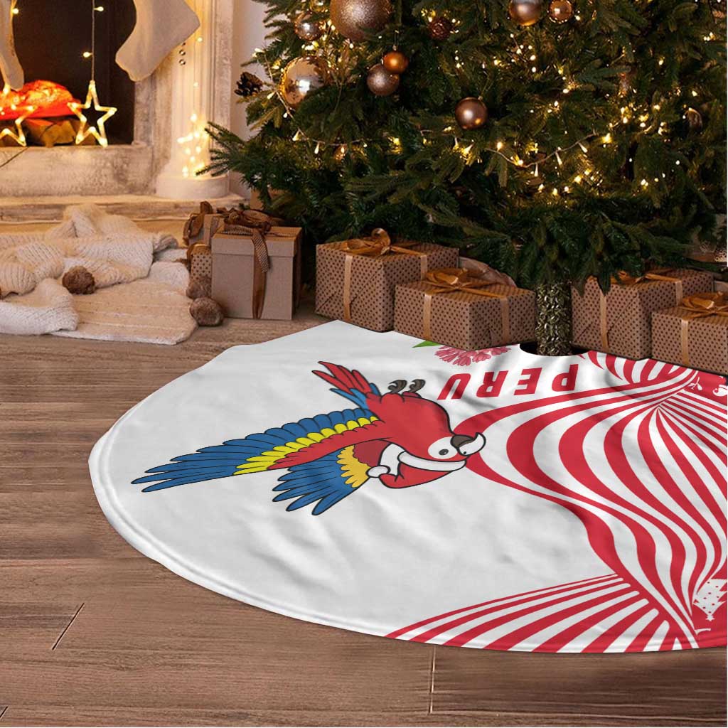 Peru Christmas Tree Skirt with Santa Macaw Cantuta Flower Red Swirl Pattern and Festive Design - Wonder Print Shop