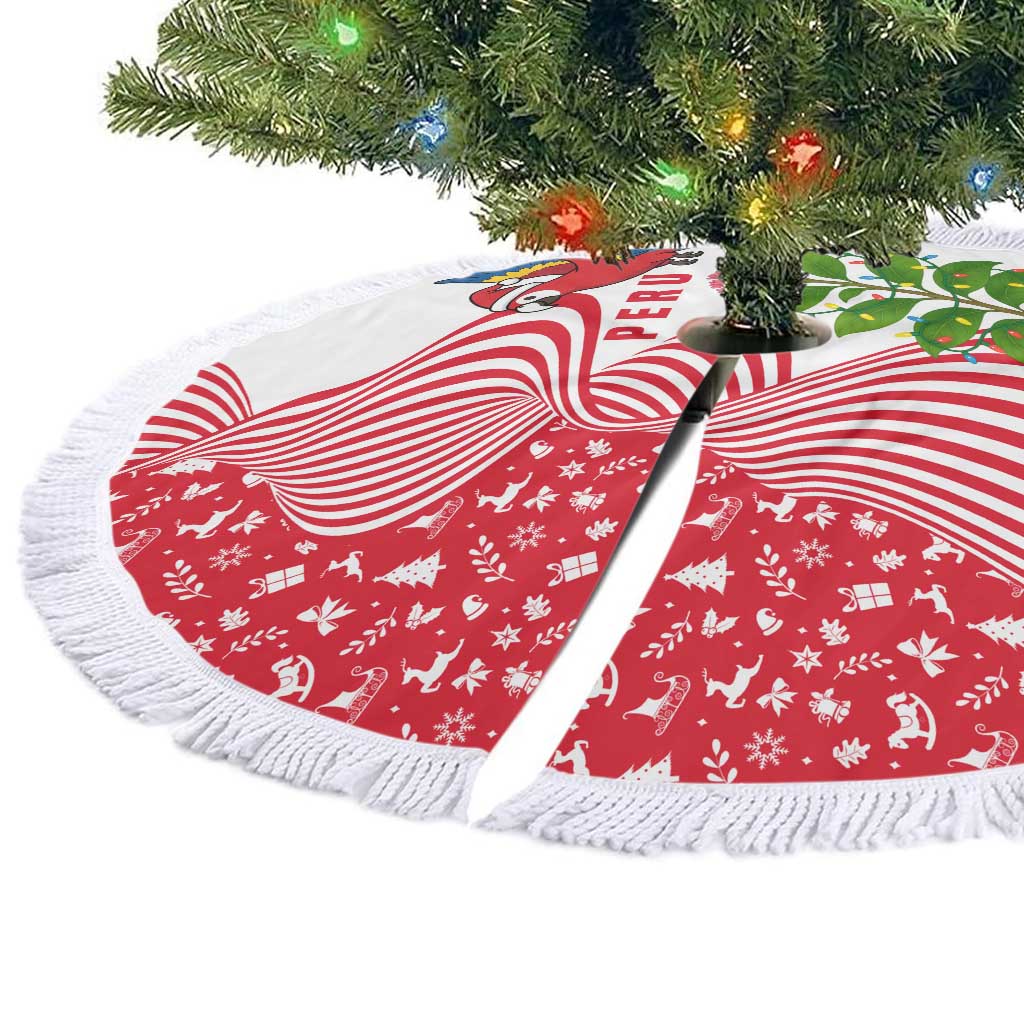 Peru Christmas Tree Skirt with Santa Macaw Cantuta Flower Red Swirl Pattern and Festive Design - Wonder Print Shop