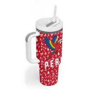 Peru Christmas Tumbler With Handle with Santa Macaw Cantuta Flower Red Swirl Pattern and Festive Design - Wonder Print Shop