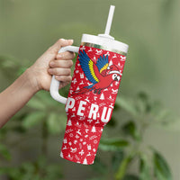 Peru Christmas Tumbler With Handle with Santa Macaw Cantuta Flower Red Swirl Pattern and Festive Design - Wonder Print Shop