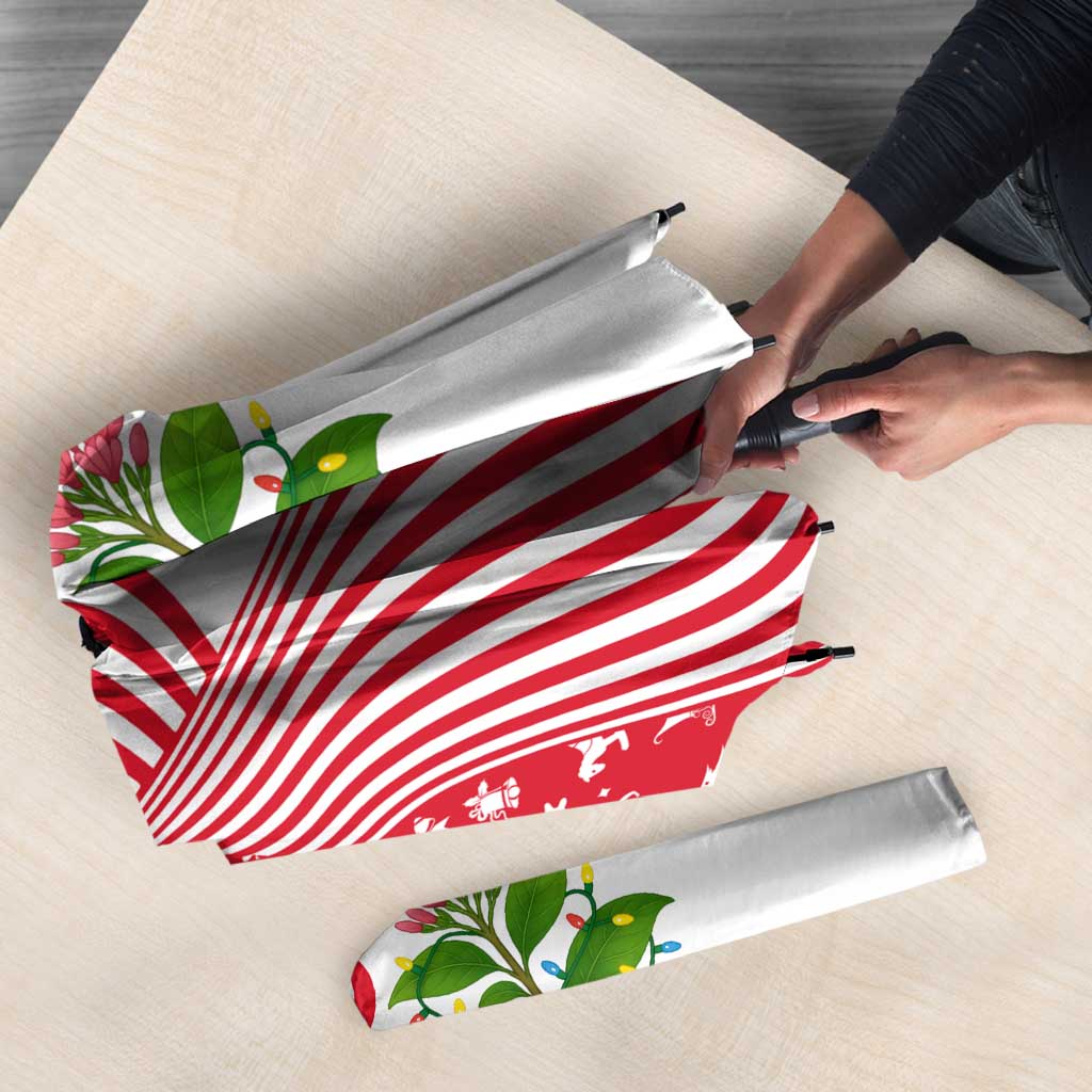 Peru Christmas Umbrella with Santa Macaw Cantuta Flower Red Swirl Pattern and Festive Design - Wonder Print Shop