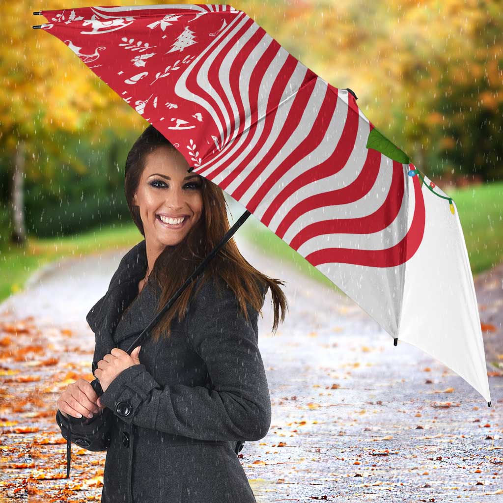 Peru Christmas Umbrella with Santa Macaw Cantuta Flower Red Swirl Pattern and Festive Design - Wonder Print Shop