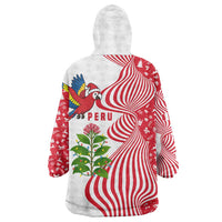 Peru Christmas Wearable Blanket Hoodie with Santa Macaw Cantuta Flower Red Swirl Pattern and Festive Design - Wonder Print Shop