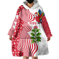 Peru Christmas Wearable Blanket Hoodie with Santa Macaw Cantuta Flower Red Swirl Pattern and Festive Design - Wonder Print Shop