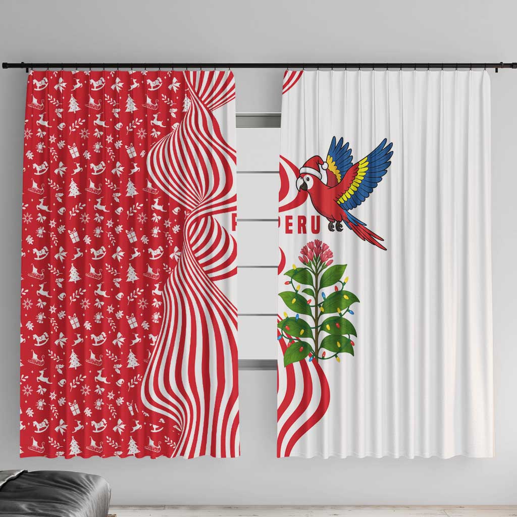 Peru Christmas Window Curtain with Santa Macaw Cantuta Flower Red Swirl Pattern and Festive Design - Wonder Print Shop