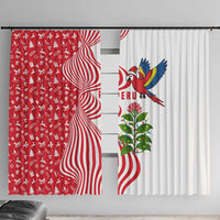 Peru Christmas Window Curtain with Santa Macaw Cantuta Flower Red Swirl Pattern and Festive Design - Wonder Print Shop