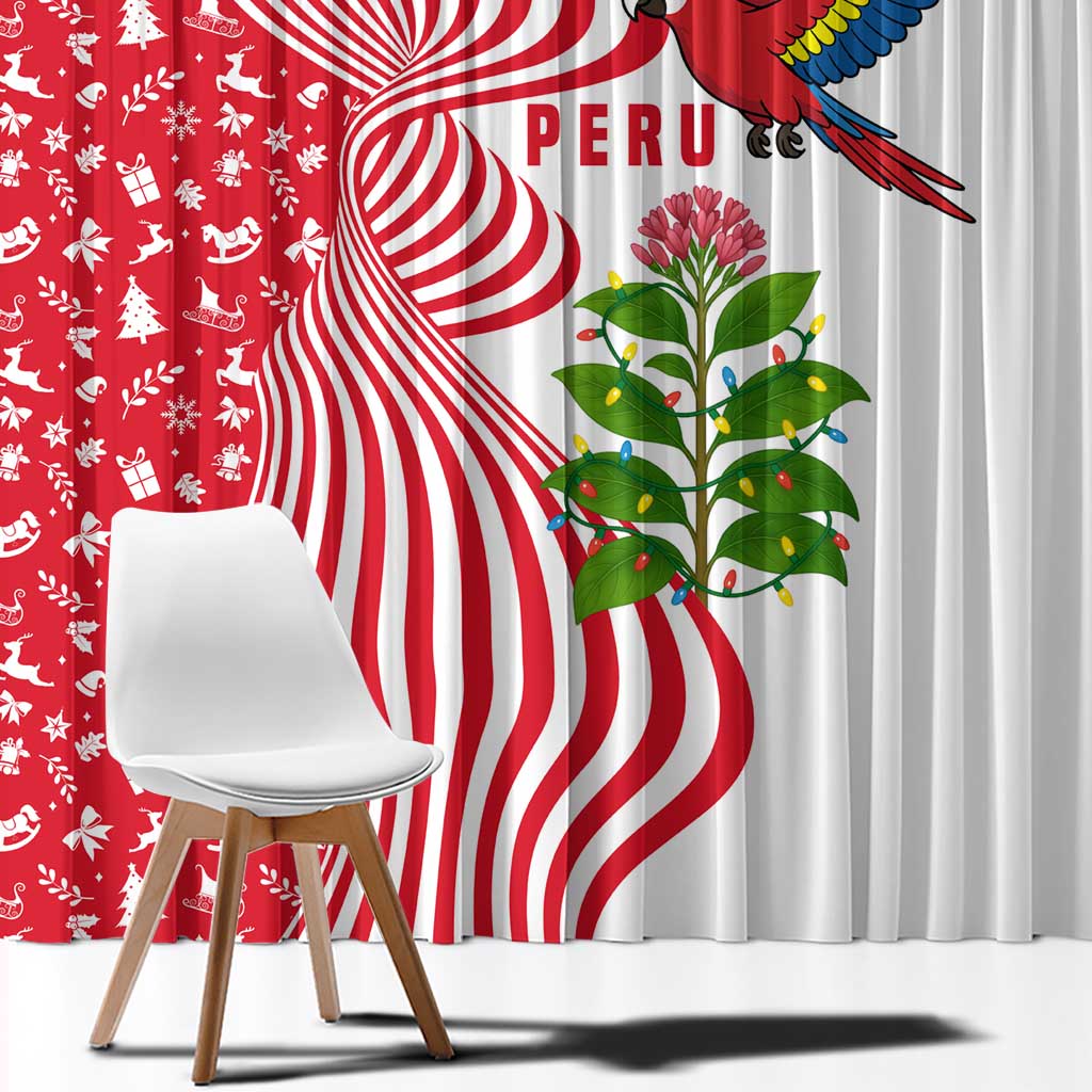 Peru Christmas Window Curtain with Santa Macaw Cantuta Flower Red Swirl Pattern and Festive Design - Wonder Print Shop
