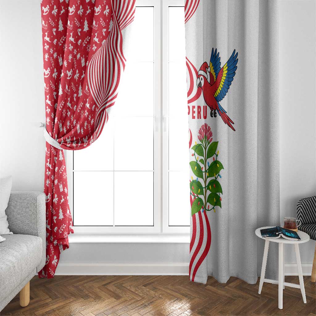 Peru Christmas Window Curtain with Santa Macaw Cantuta Flower Red Swirl Pattern and Festive Design - Wonder Print Shop