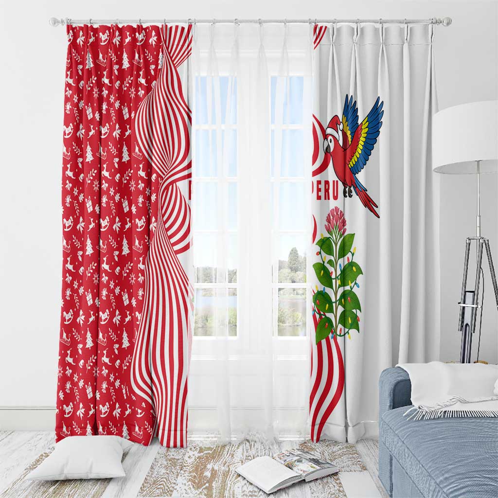 Peru Christmas Window Curtain with Santa Macaw Cantuta Flower Red Swirl Pattern and Festive Design - Wonder Print Shop