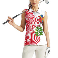 Peru Christmas Women Sleeveless Polo Shirt with Santa Macaw Cantuta Flower Red Swirl Pattern and Festive Design - Wonder Print Shop